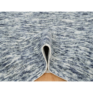 6'1"x9'1" Blue And Ivory, Modern Striae Design Soft To The Touch, Pure Wool Hand Loomed, Oriental Rug FWR391494