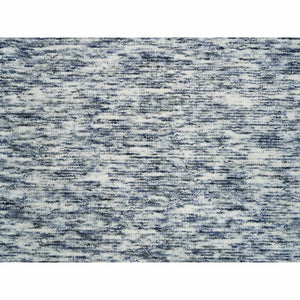 6'1"x9'1" Blue And Ivory, Modern Striae Design Soft To The Touch, Pure Wool Hand Loomed, Oriental Rug FWR391494