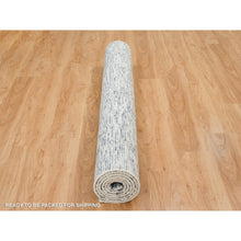 Load image into Gallery viewer, 6&#39;1&quot;x9&#39;1&quot; Blue And Ivory, Modern Striae Design Soft To The Touch, Pure Wool Hand Loomed, Oriental Rug FWR391494