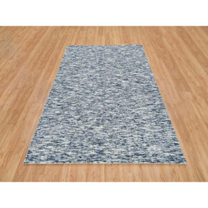 6'1"x9'1" Blue And Ivory, Modern Striae Design Soft To The Touch, Pure Wool Hand Loomed, Oriental Rug FWR391500
