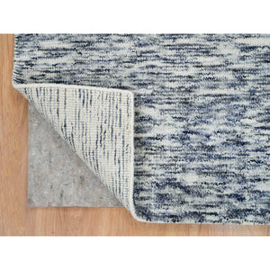 6'1"x9'1" Blue And Ivory, Modern Striae Design Soft To The Touch, Pure Wool Hand Loomed, Oriental Rug FWR391500