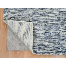 Load image into Gallery viewer, 6&#39;1&quot;x9&#39;1&quot; Blue And Ivory, Modern Striae Design Soft To The Touch, Pure Wool Hand Loomed, Oriental Rug FWR391500