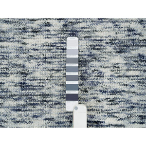 6'1"x9'1" Blue And Ivory, Modern Striae Design Soft To The Touch, Pure Wool Hand Loomed, Oriental Rug FWR391500