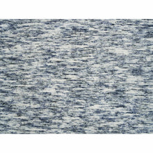 Load image into Gallery viewer, 6&#39;1&quot;x9&#39;1&quot; Blue And Ivory, Modern Striae Design Soft To The Touch, Pure Wool Hand Loomed, Oriental Rug FWR391500