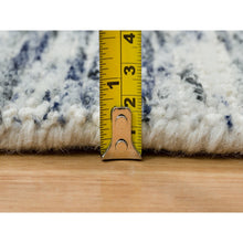 Load image into Gallery viewer, 6&#39;1&quot;x9&#39;1&quot; Blue And Ivory, Modern Striae Design Soft To The Touch, Pure Wool Hand Loomed, Oriental Rug FWR391500