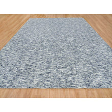 Load image into Gallery viewer, 12&#39;2&quot;x15&#39; Blue and Ivory, Pure Wool Hand Loomed, Modern Striae Design Soft Pile, Oversized Oriental Rug FWR391506