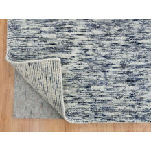 Load image into Gallery viewer, 12&#39;2&quot;x15&#39; Blue and Ivory, Pure Wool Hand Loomed, Modern Striae Design Soft Pile, Oversized Oriental Rug FWR391506