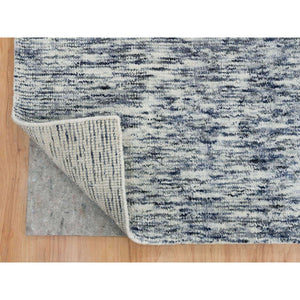 12'2"x15' Blue and Ivory, Pure Wool Hand Loomed, Modern Striae Design Soft Pile, Oversized Oriental Rug FWR391506