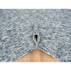 12'2"x15' Blue and Ivory, Pure Wool Hand Loomed, Modern Striae Design Soft Pile, Oversized Oriental Rug FWR391506