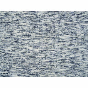12'2"x15' Blue and Ivory, Pure Wool Hand Loomed, Modern Striae Design Soft Pile, Oversized Oriental Rug FWR391506