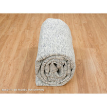 Load image into Gallery viewer, 12&#39;2&quot;x15&#39; Blue And Ivory, Pure Wool Hand Loomed, Modern Striae Design Soft Pile, Oversized Oriental Rug FWR391506