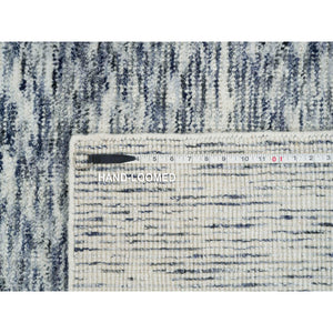 12'2"x15' Blue and Ivory, Pure Wool Hand Loomed, Modern Striae Design Soft Pile, Oversized Oriental Rug FWR391506