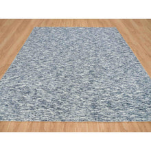 Load image into Gallery viewer, 12&#39;x12&#39; Blue And Ivory, Soft Pile Pure Wool, Hand Loomed Modern Striae Design, Square Oriental Rug FWR391512