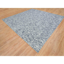 Load image into Gallery viewer, 12&#39;x12&#39; Blue And Ivory, Soft Pile Pure Wool, Hand Loomed Modern Striae Design, Square Oriental Rug FWR391512