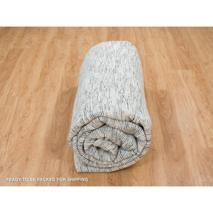 12'x12' Blue And Ivory, Soft Pile Pure Wool, Hand Loomed Modern Striae Design, Square Oriental Rug FWR391512
