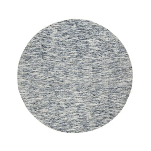 5'10"x5'10" Blue and Ivory, Modern Striae Design Soft Pile, Pure Wool Hand Loomed, Round Oriental Rug FWR391518