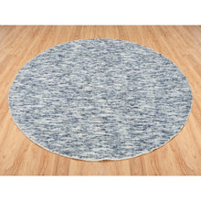 Load image into Gallery viewer, 5&#39;10&quot;x5&#39;10&quot; Blue And Ivory, Modern Striae Design Soft Pile, Pure Wool Hand Loomed, Round Oriental Rug FWR391518