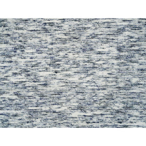 5'10"x5'10" Blue and Ivory, Modern Striae Design Soft Pile, Pure Wool Hand Loomed, Round Oriental Rug FWR391518