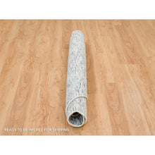 Load image into Gallery viewer, 5&#39;10&quot;x5&#39;10&quot; Blue and Ivory, Modern Striae Design Soft Pile, Pure Wool Hand Loomed, Round Oriental Rug FWR391518