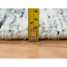 Load image into Gallery viewer, 5&#39;10&quot;x5&#39;10&quot; Blue and Ivory, Modern Striae Design Soft Pile, Pure Wool Hand Loomed, Round Oriental Rug FWR391518