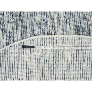 5'10"x5'10" Blue and Ivory, Modern Striae Design Soft Pile, Pure Wool Hand Loomed, Round Oriental Rug FWR391518