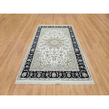 Load image into Gallery viewer, 5&#39;10&quot;x9&#39;1&quot; Ivory, Natural Wool Hand Knotted, Nain With Center Medallion Flower Design, 250 Kpsi Densely Woven, Oriental Rug FWR391728