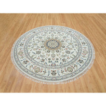 Load image into Gallery viewer, 7&#39;10&quot;x7&#39;10&quot; Ivory, Natural Wool Hand Knotted, Nain With Center Medallion Flower Design 250 Kpsi, Round Oriental Rug FWR391788