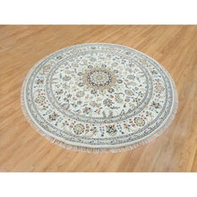 Load image into Gallery viewer, 7&#39;10&quot;x7&#39;10&quot; Ivory, Natural Wool Hand Knotted, Nain With Center Medallion Flower Design 250 Kpsi, Round Oriental Rug FWR391788