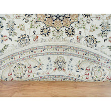 Load image into Gallery viewer, 7&#39;10&quot;x7&#39;10&quot; Ivory, Natural Wool Hand Knotted, Nain With Center Medallion Flower Design 250 Kpsi, Round Oriental Rug FWR391788
