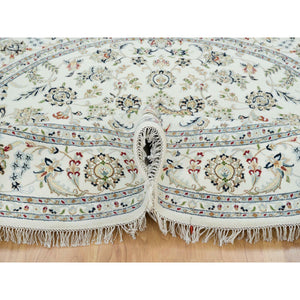 7'10"x7'10" Ivory, Natural Wool Hand Knotted, Nain With Center Medallion Flower Design 250 Kpsi, Round Oriental Rug FWR391788