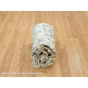 7'10"x7'10" Ivory, Natural Wool Hand Knotted, Nain With Center Medallion Flower Design 250 Kpsi, Round Oriental Rug FWR391788