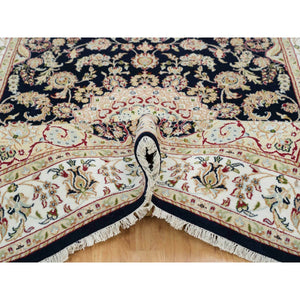 6'x9' Midnight Blue, Nain With Center Medallion Flower Design, 250 Kpsi, Hand Knotted, 100% Wool, Oriental Rug FWR391806