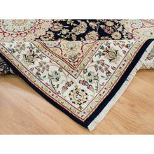 Load image into Gallery viewer, 6&#39;x9&#39; Midnight Blue, Nain With Center Medallion Flower Design, 250 Kpsi, Hand Knotted, 100% Wool, Oriental Rug FWR391806