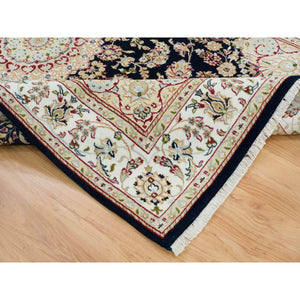 6'x9' Midnight Blue, Nain With Center Medallion Flower Design, 250 Kpsi, Hand Knotted, 100% Wool, Oriental Rug FWR391806
