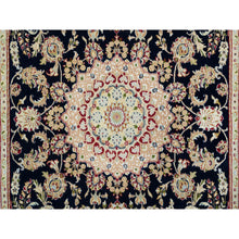 Load image into Gallery viewer, 6&#39;x9&#39; Midnight Blue, Nain With Center Medallion Flower Design, 250 Kpsi, Hand Knotted, 100% Wool, Oriental Rug FWR391806