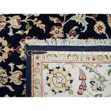 Load image into Gallery viewer, 6&#39;x9&#39; Midnight Blue, Nain With Center Medallion Flower Design, 250 Kpsi, Hand Knotted, 100% Wool, Oriental Rug FWR391806