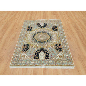 4'x6'1" Ivory, 100% Wool Hand Knotted, Nain With Gumbad Design, 250 Kpsi Densely Woven, Oriental Rug FWR391848