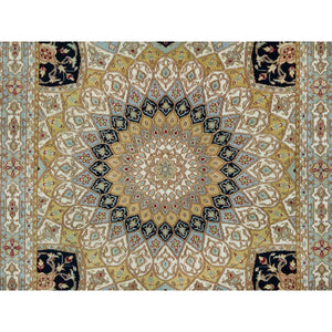 4'x6'1" Ivory, 100% Wool Hand Knotted, Nain With Gumbad Design, 250 Kpsi Densely Woven, Oriental Rug FWR391848