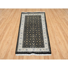 Load image into Gallery viewer, 2&#39;5&quot;x4&#39;7&quot; Eerie Black, Hand Knotted Herati With All Over Fish Mahi Design, 250 Kpsi Densely Woven, Pure Wool, Oriental Rug FWR391860