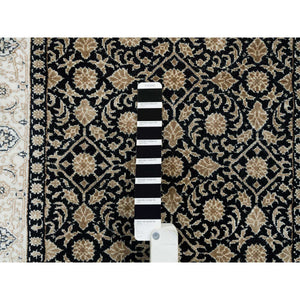 2'5"x4'7" Eerie Black, Hand Knotted Herati With All Over Fish Mahi Design, 250 Kpsi Densely Woven, Pure Wool, Oriental Rug FWR391860