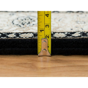 2'5"x4'7" Eerie Black, Hand Knotted Herati With All Over Fish Mahi Design, 250 Kpsi Densely Woven, Pure Wool, Oriental Rug FWR391860