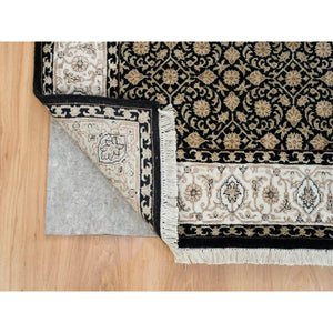 3'1"x5'5" Eerie Black, 250 Kpsi Densely Woven, Organic Wool Hand Knotted, Herati With All Over Fish Mahi Design, Oriental Rug FWR391872