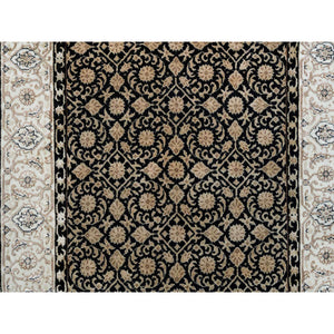 3'1"x5'5" Eerie Black, 250 Kpsi Densely Woven, Organic Wool Hand Knotted, Herati With All Over Fish Mahi Design, Oriental Rug FWR391872