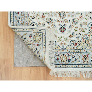 2'9"x10'4" Ivory, Nain with Center Medallion Flower Design, 250 KPSI, Hand Knotted, Pure Wool, Runner Oriental Rug FWR391890
