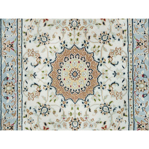 2'9"x10'4" Ivory, Nain With Center Medallion Flower Design, 250 Kpsi, Hand Knotted, Pure Wool, Runner Oriental Rug FWR391890