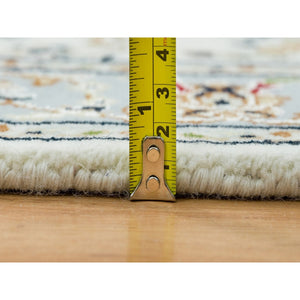 2'9"x10'4" Ivory, Nain with Center Medallion Flower Design, 250 KPSI, Hand Knotted, Pure Wool, Runner Oriental Rug FWR391890