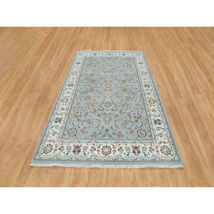 6'x9'2" Light Blue, Nain With All Over Flower Design, 250 KPSI, Natural Wool, Hand Knotted, Oriental Rug FWR391926