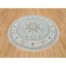 Load image into Gallery viewer, 7&#39;10&quot;x7&#39;10&quot; Light Blue, 250 Kpsi Extra Soft Wool, Hand Knotted Nain With Center Medallion Flower Design, Round Oriental Rug FWR391980