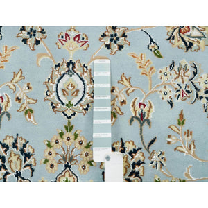7'10"x7'10" Light Blue, 250 Kpsi Extra Soft Wool, Hand Knotted Nain With Center Medallion Flower Design, Round Oriental Rug FWR391980