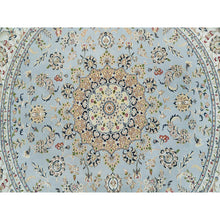 Load image into Gallery viewer, 7&#39;10&quot;x7&#39;10&quot; Light Blue, 250 Kpsi Extra Soft Wool, Hand Knotted Nain With Center Medallion Flower Design, Round Oriental Rug FWR391980